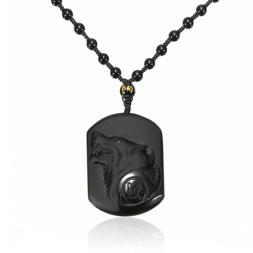 

Black Obsidian Wolf Totem Pendant Necklaces For Men Women Classic Retro Ethnic Animal Pendant Necklace Fashion Jewelry Gifts