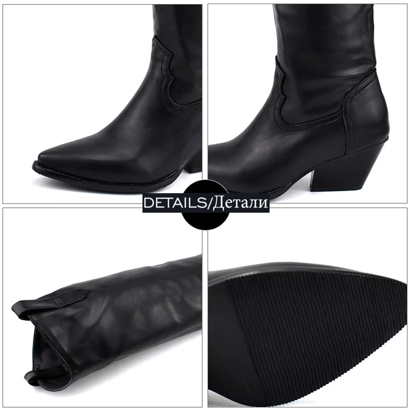 Женские сапоги с острым носком на высоком каблуке размеры 34 48|Женские