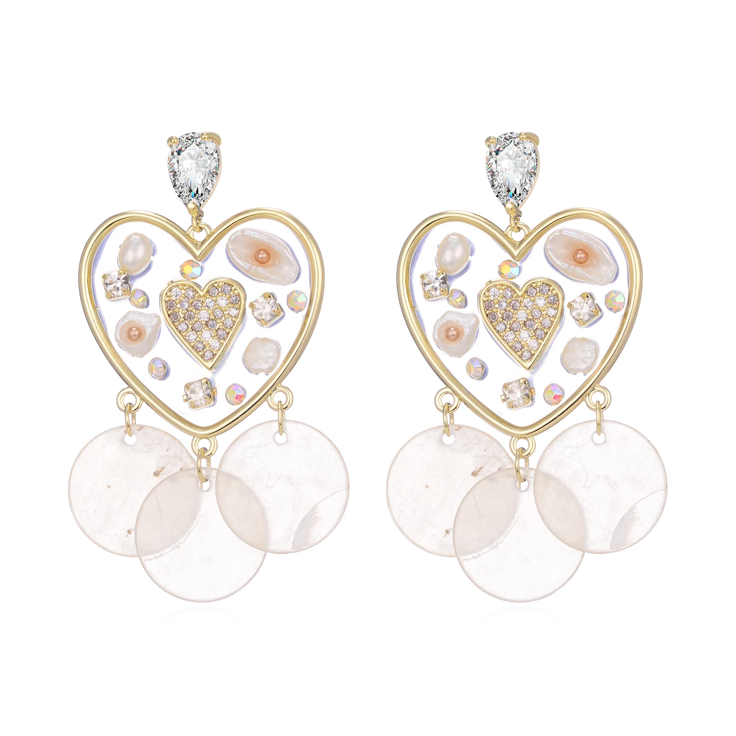 

Zircon Pearl Heart Round Drop Earring For Women New Copper Pendant Earring Fashion Jewelry boucle d'oreille femme 2021
