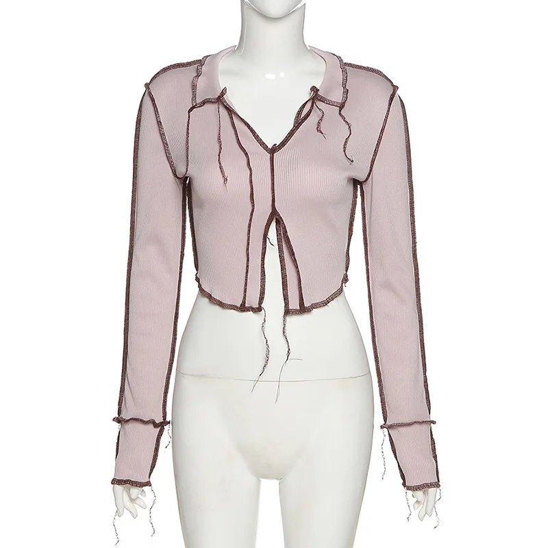 Кроп-Топ женский сетчатый составного кроя с длинным рукавом Уличная