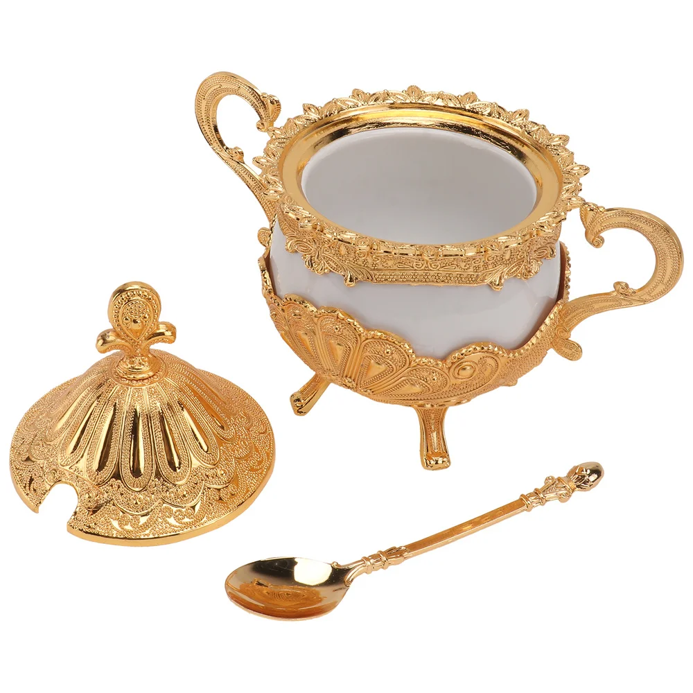 

1Pc Decorative Sugar Cup Kitchen Seasoning Bottle Peafowl Pattern Jar (Golden)