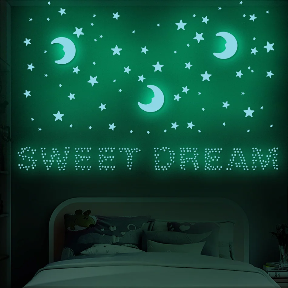 3d наклейка Marie на стену светящаяся Звезда и луна светится в темноте для детей