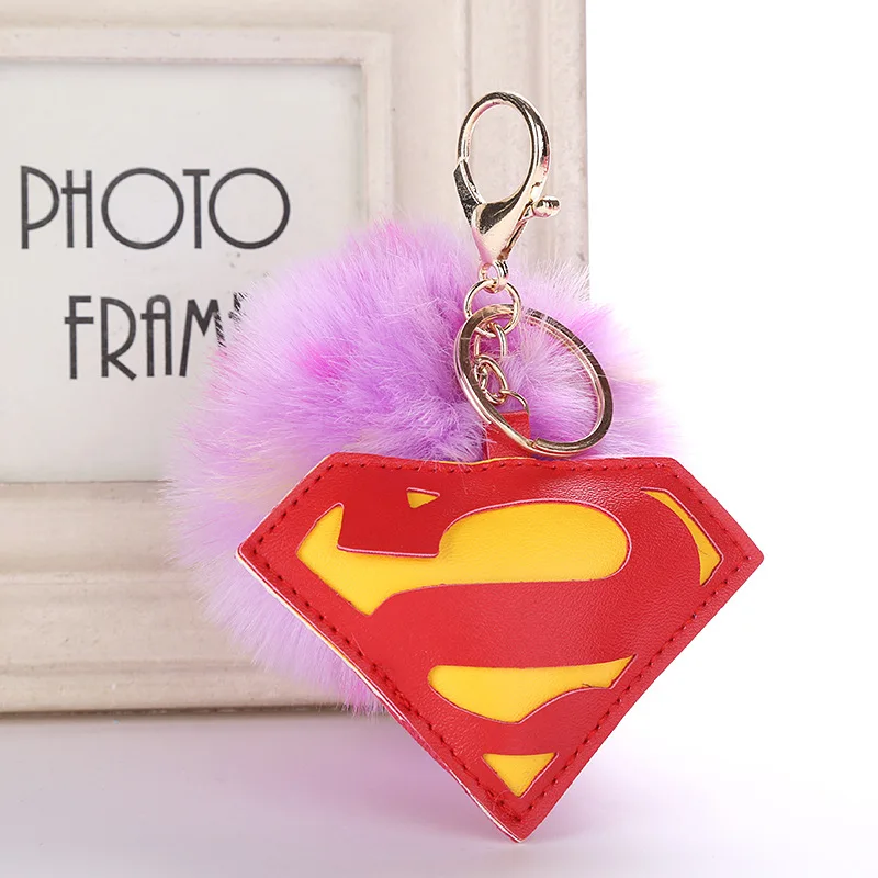 Leather Cartoon Superman Key chain Pendant Colorful Spotted Wool Ball for Woman Jewelry Man car Ring gift | Украшения и
