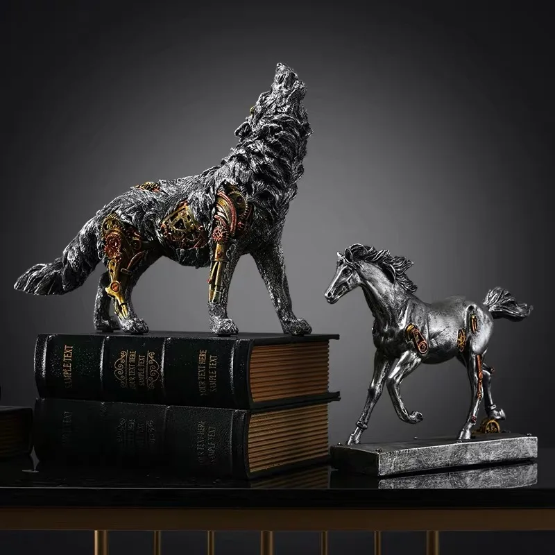 

[MGT]Retro creative industrial wind animal wolf horse decoration home office decoration crafts animal sculpture display