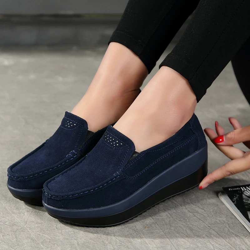 Женская обувь на плоской подошве Лоферы платформе без шнуровки Женские Кожаные