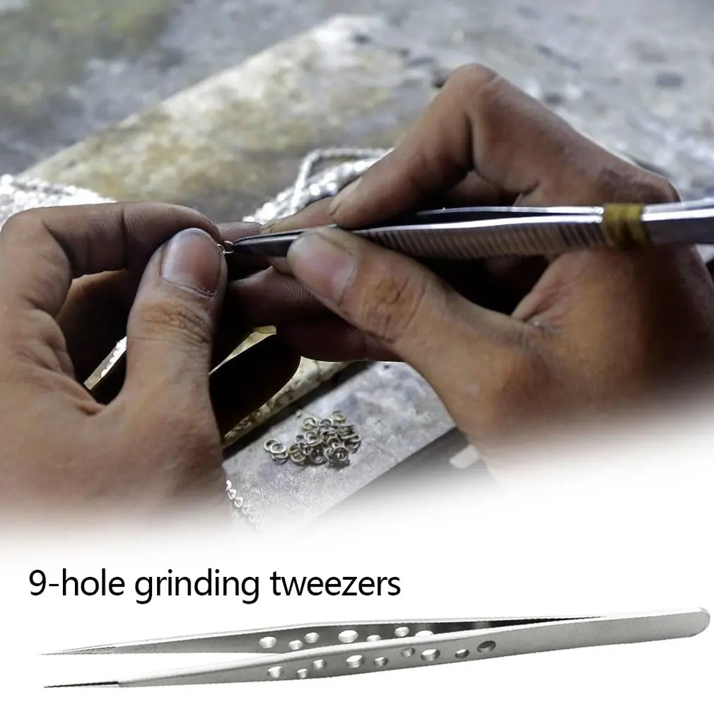 9 отверстий точный Пинцет матовый яркий наконечник 1 5 мм пинцет для ногтей прямой