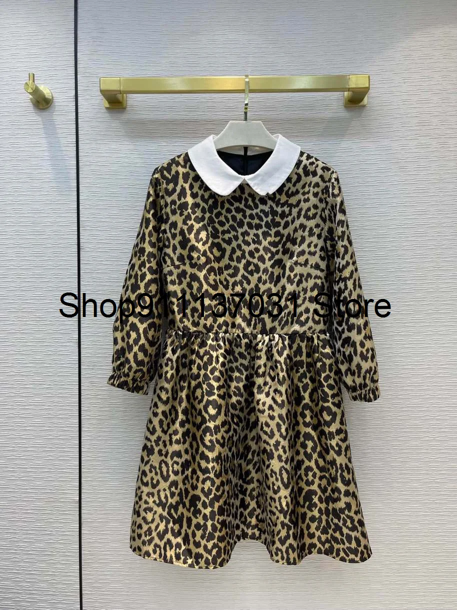 

Новинка Ранняя осень Женское цветное контрастное жаккардовое платье с леопардовым принтом и кукольным воротником с пышной талией и Элеган...