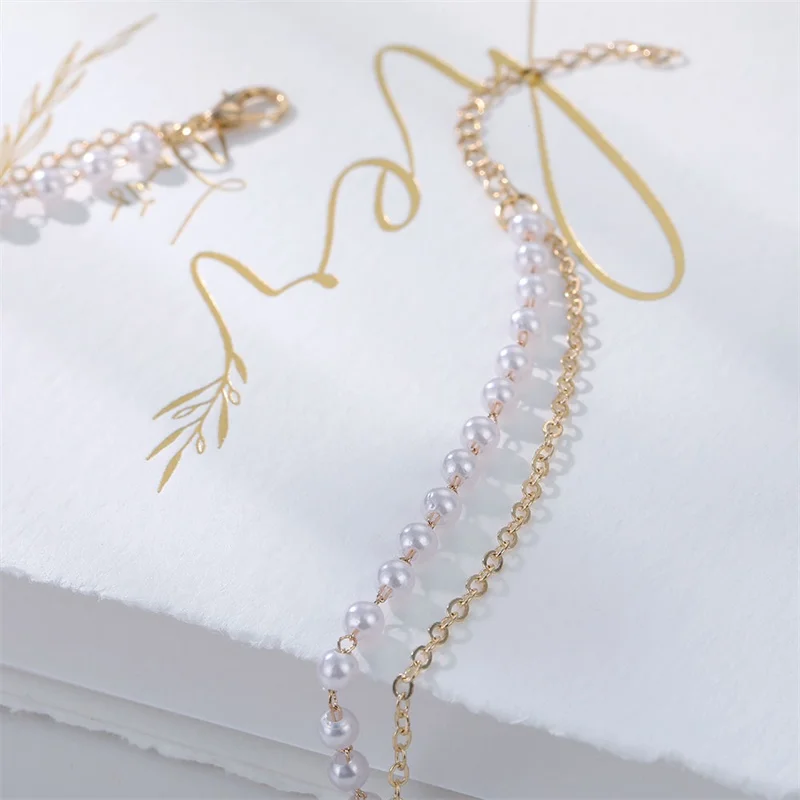Vienkim 2021 New Double Layer Chain Gold Color Choker Necklace Women Korean Style Pearl Pendant Fashion Jewelry Collar |
