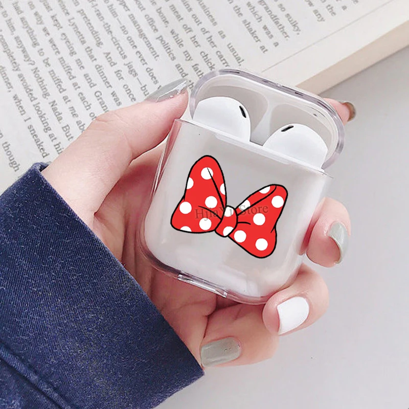 

С принтом в виде милой мышки с бантом для наушники чехол для Apple AirPods 1 2 мягкий прозрачный чехол из материала TPU для Аксессуары для Airpods