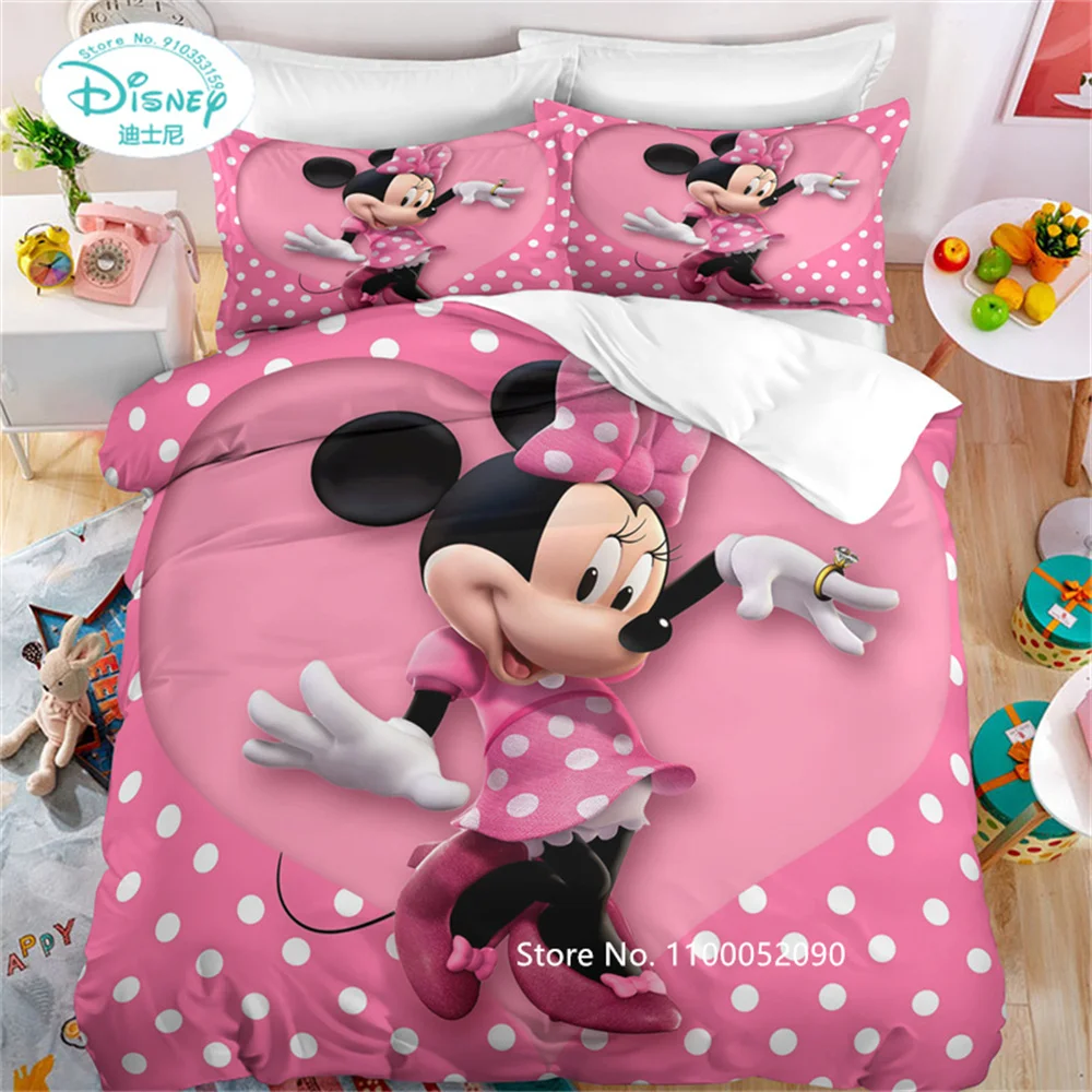 

Disney Cartoon Duvet Cover Pillowcase Pink Cute Minnie Mouse Print Bedding Set Digital Print Girls Bedroom Decor Home Textile