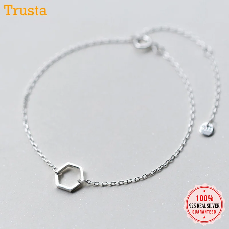Trusta 925 пробы серебряные Модные женские ювелирные изделия полый браслет из шестиугольников 15 см для подарка девушки леди дропшиппинг DS308