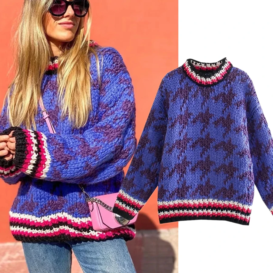 

Свитера Elmsk, женские зимние свитера 2021, Женские Английские Модные свободные пуловеры с круглым вырезом и жаккардовым переплетением, топы