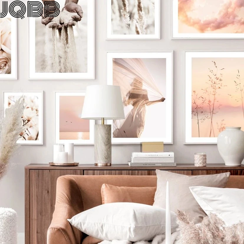 

Colorful Clouds Sunset Girl Flower Beach Birds Reed Nordic Poster Wall Art Print Canvas Painting Decor Pictures For Living Room