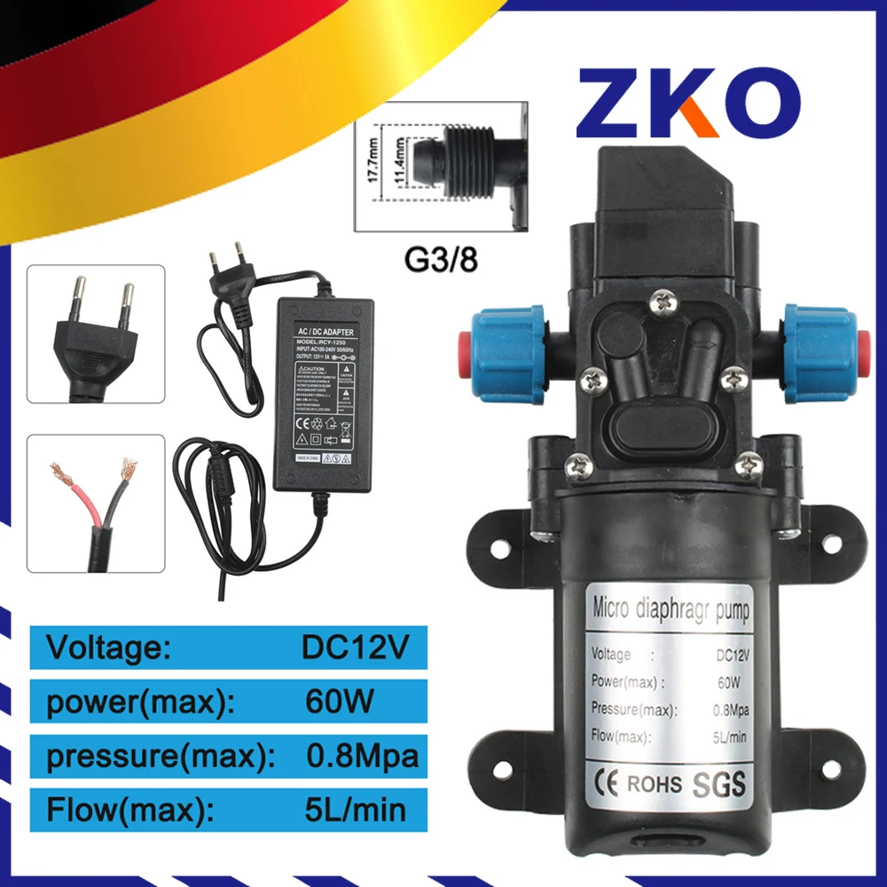 

DC 12V 60W 5L/min Agricultural Electric Water Pump Black Micro High Pressure Diaphragm Pump Water Sprayer Car Wash