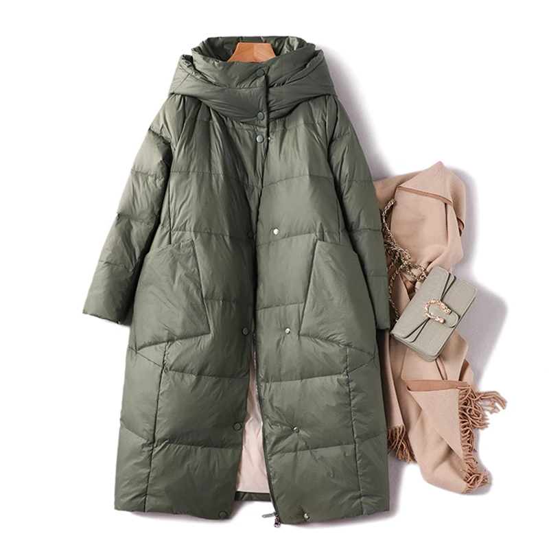 Janveny женские свободные длинная куртка-пуховик для девочек длинный пуховик 90% на