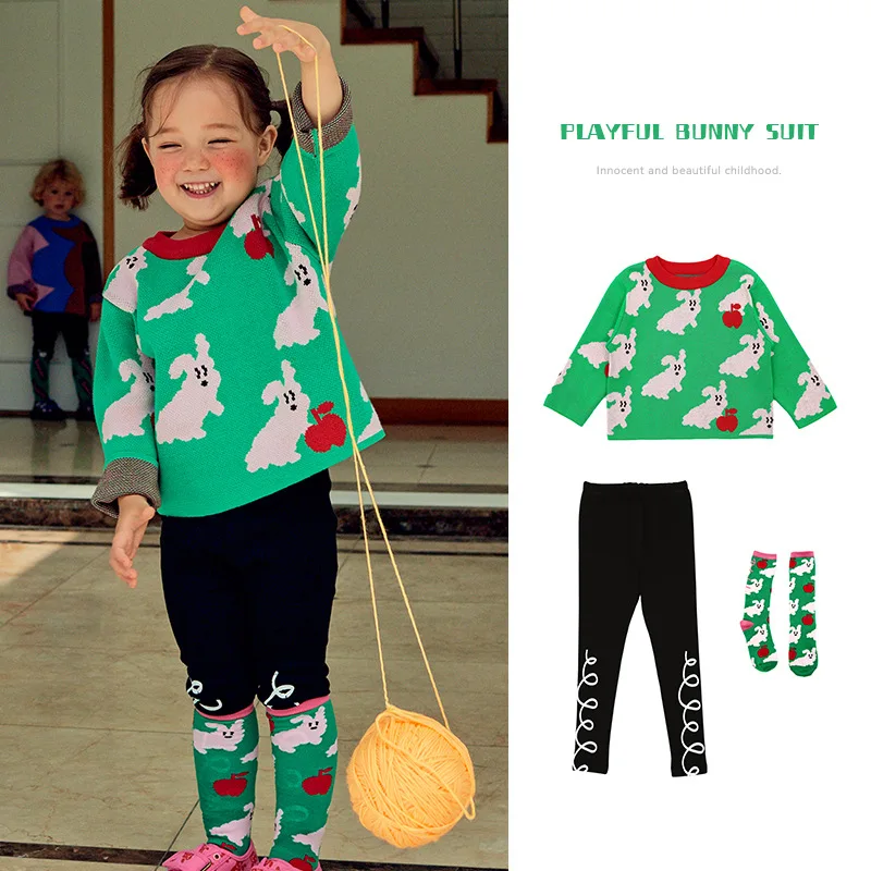 Children's Sweater 2021 Fall New Girls Sweater Girls Tight Pants Girls Clothes Infant Bottoming Pants Socks Children's Clothing