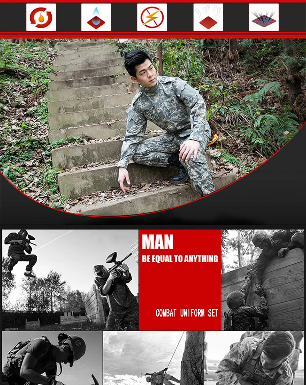

Military Uniform Set for Men Airsoft Camouflage Tactical Clothes Army Forces Combat Jackets Pants Soldier Suit Camping Hunting