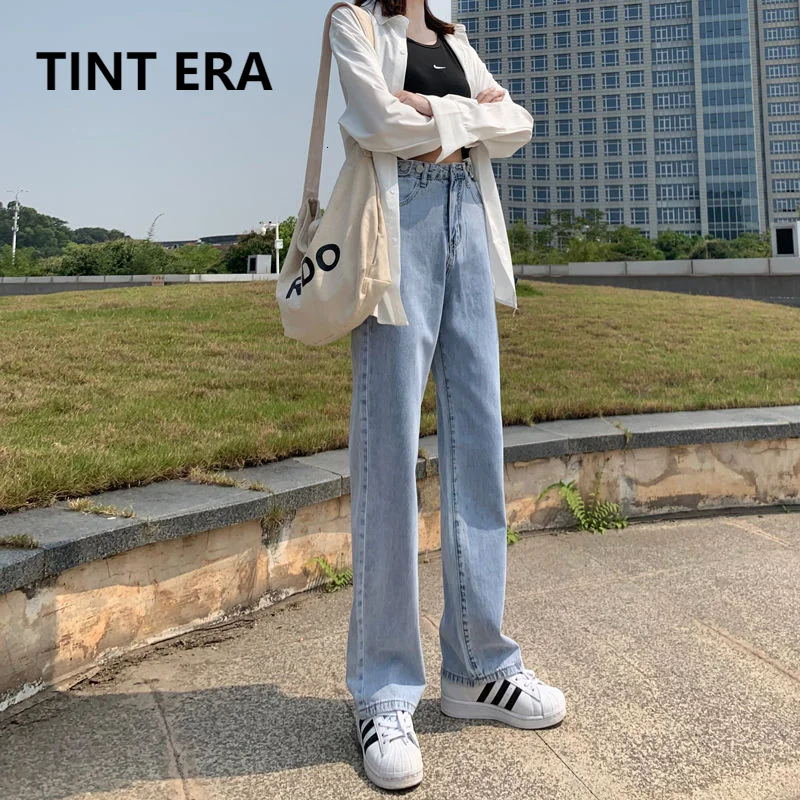 

Женские джинсы TINT ERA с широкими штанинами, свободные летние прямые тонкие брюки с высокой талией и драпировкой, брюки, новинка 2021