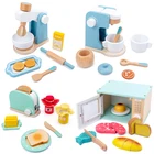 Игрушечные игрушки для детей, деревянные Имитационные тостеры, хлебопечка, кофемашина, блендер, набор для выпечки, миксер, кухонные ролевые игрушки