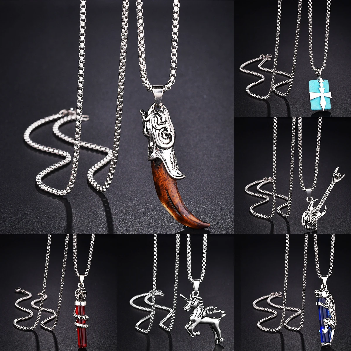 

Vintage Punk Animal Bull Horn Pendant Necklaces Silver Color Trendy Long Chain Necklace for Men Women Neck Jewelry Party Gift