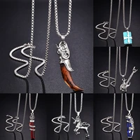 vintage punk animal bull horn pendant necklaces silver color trendy long chain necklace for men women neck jewelry party gift