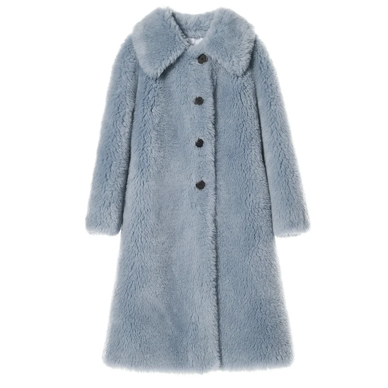 

Fake Ligth Blue Fur Coat Women's 2020 Winter New Grain Lalambswool Coat Long Section Winter Imitation Lamb Fur Coat