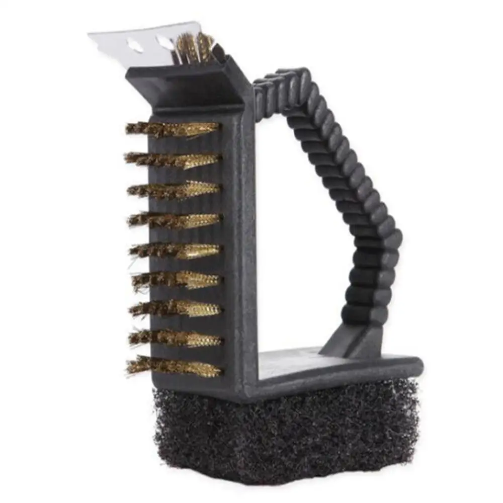 3 в 1 барбекю гриль Чистящая Щетка прочный стальной провод губчатая лопатка