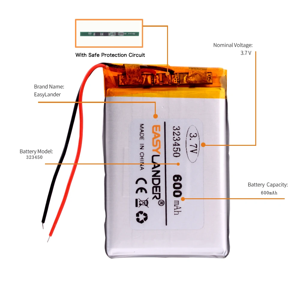 323450 3 7 V 600mAh перезаряжаемый литий полимерный аккумулятор для SONY MP3 игровой плеер