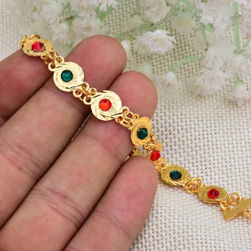 Арабский этнический женский свежий Золотой гоиновый браслет с цирконом