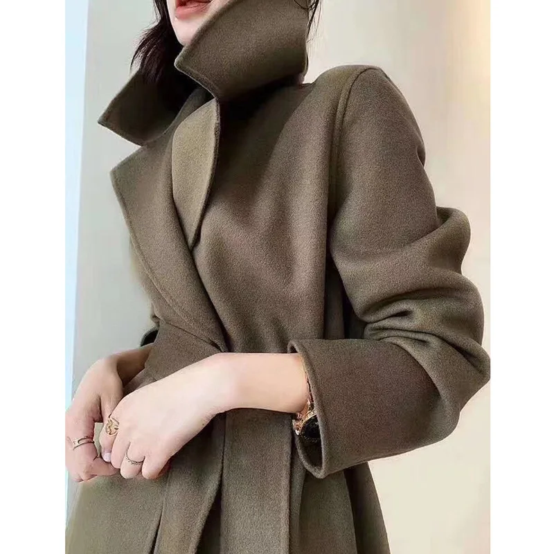 

Женское двухстороннее шерстяное пальто, лидер продаж, Осень-зима 2021, длинное шерстяное пальто, женская одежда