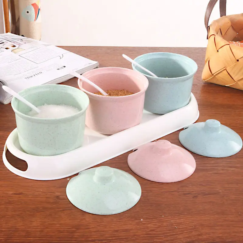 Wheat Stalk Seasoning Box Environmental Protection Set Household Kitchen Supplies Jar Oil Salt Cans | Дом и сад