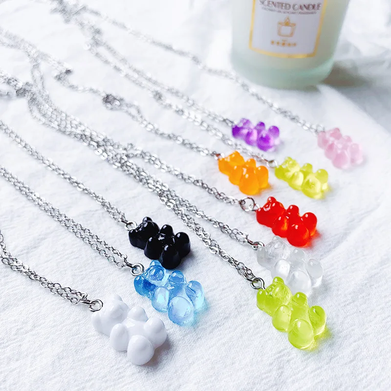 

Cute Resin Gummy Bear Chain Necklaces Earring Set Candy Color Pendant for Women&Girl Daily Jewelry Party Gifts