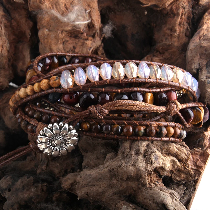 Модный богемный браслет MD Handma в стиле бохо тигровый глаз и черный оникс смешанные