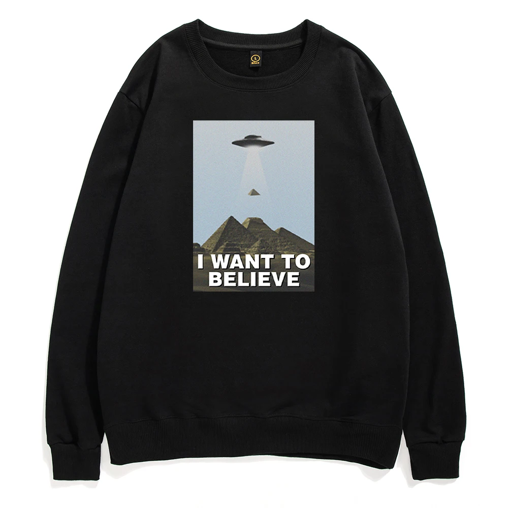 

Свитшот I want to believe в Стиле НЛО мужской, весенне-осенний свитшот с круглым вырезом, забавные повседневные худи в стиле хип-хоп, хлопковая улич...