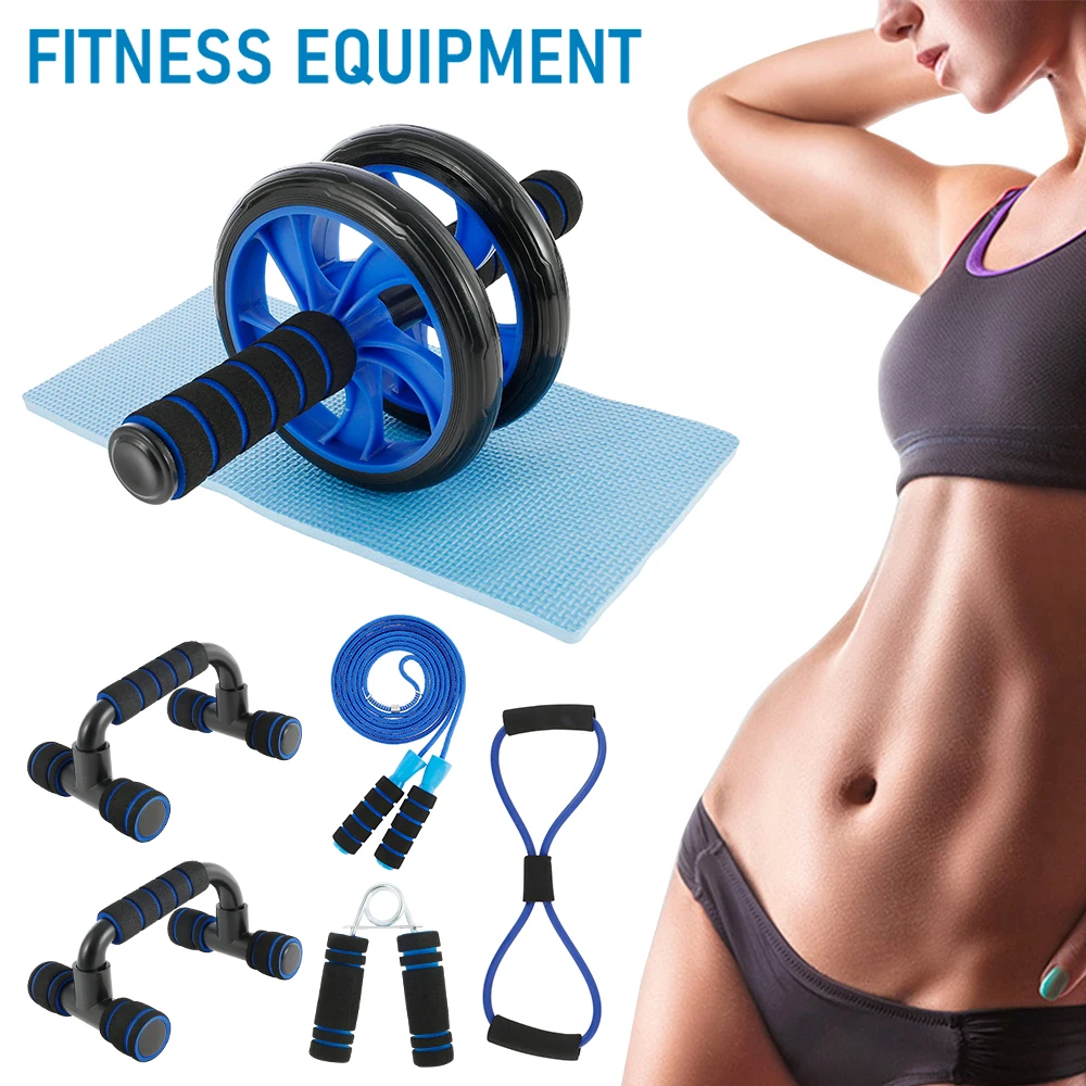 

7 Pcs/set ABS Roller Wheel Trainer Power Wheel Roller Push Up Bar Jump Rope Hand Grip Set Fitness Home Gym Workout Equipment