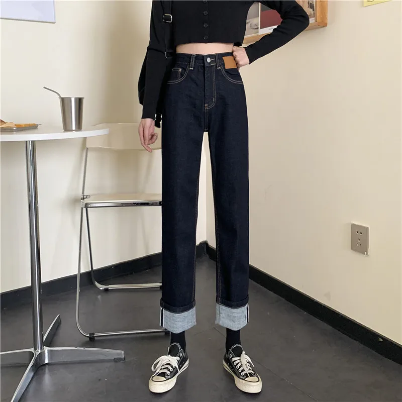 

ZHISILAO New Straight Jeans Women Vintage Boyfriend High Waist Denim Pants Jeans Streetwear Wide Leg Jeans Plus Size