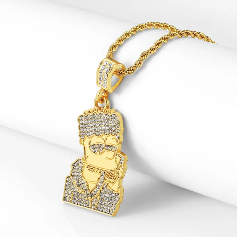 

Hip Hop Rhinestone Necklace Zircon Alloy Face Pendant CZ Stone Chain Luxury Rock Jewelry