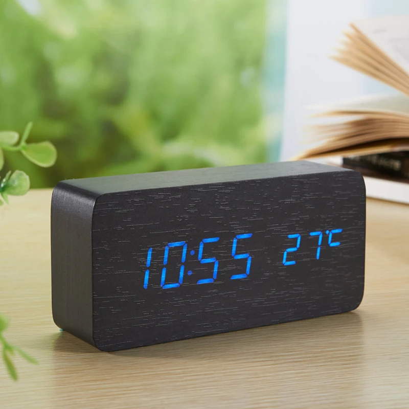 Деревянный Будильник со светодиодный ным дисплеем портативные цифровые часы с