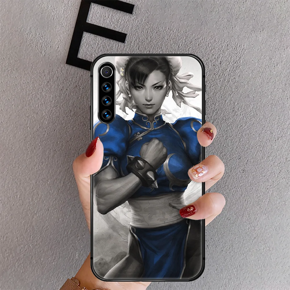 

chun Game Fighting Girl Phone Case Cover For Xiaomi Redmi Note 7 7A 8 8T 9 9S 9A 10 K30 Pro Ultra Black Coque Back Luxury