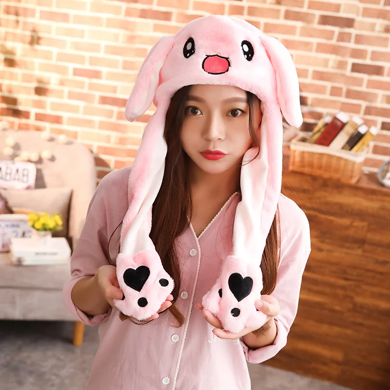 pink rabbit Новая Привлекательная плюшевая шапка с подвижными ушками, забавная игрушка для игр с ушками, кролик, собака, свинья, Подарочная игрушка для детей, девочек - Цвет: pink rabbit