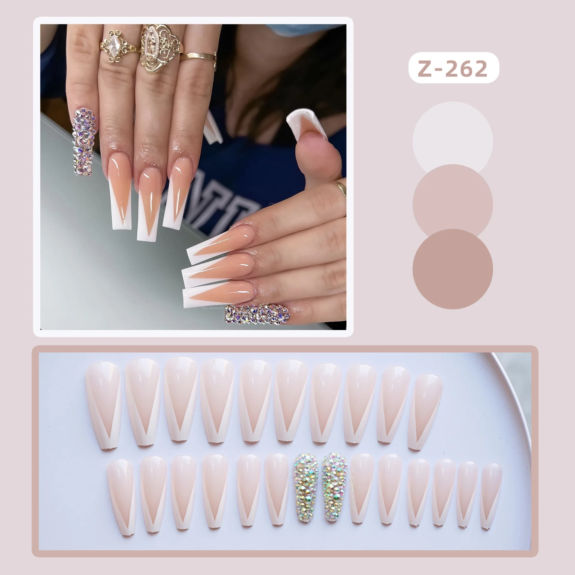 24 куска съемных супердлинных ложных ногтей в форме гробницы с красными стразами в виде креста балерины, носимые с клеем женщинами, полностью покрывающие ногтевую пластину.