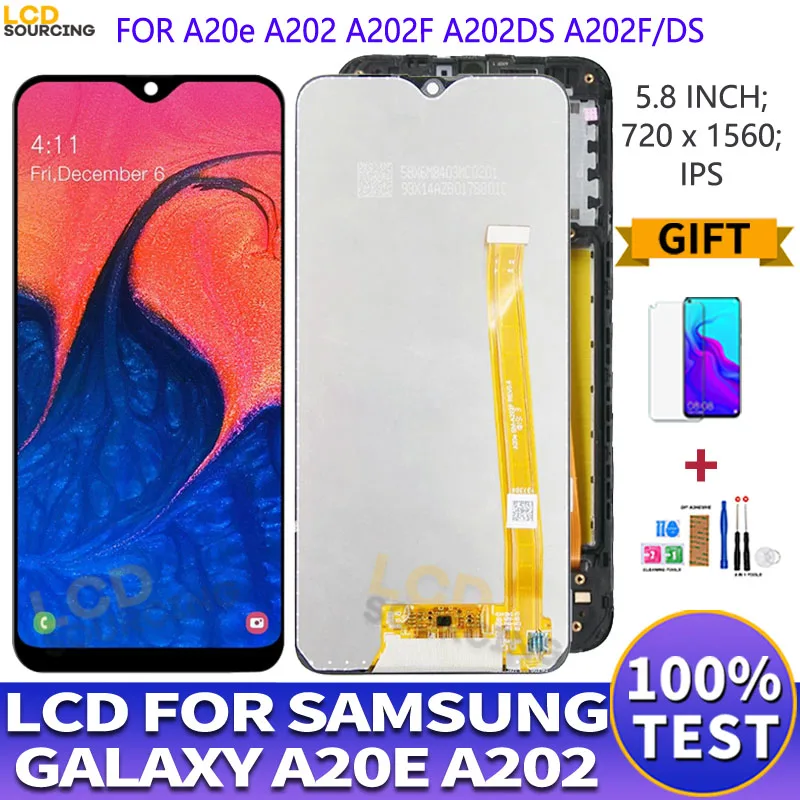 

5,8 "ЖК-дисплей для Samsung Galaxy A20E, ЖК-дисплей, сенсорный экран, дигитайзер, для сборки, для Samsung A20E SM-A202F экран Заменить A202 A202F