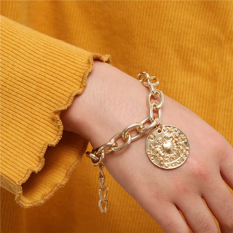 Женский браслет в стиле хип-хоп золотая металлическая цепочка с подвеской виде