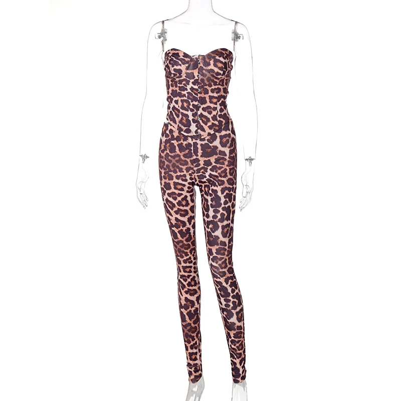 

Summer Women Leopard Print 2 Pieces Corset Tank Top And Leggings Set Patchwork Outfit Sexy Clothes Co Ords Matching