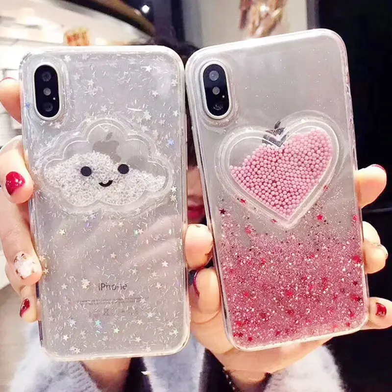 Жидкое Сердце Блеск порошок улыбка лицо облака телефонные чехлы для iPhone X XR XS Max 6 6S 7 8 Plus мороженое мягкая динамическая задняя крышка