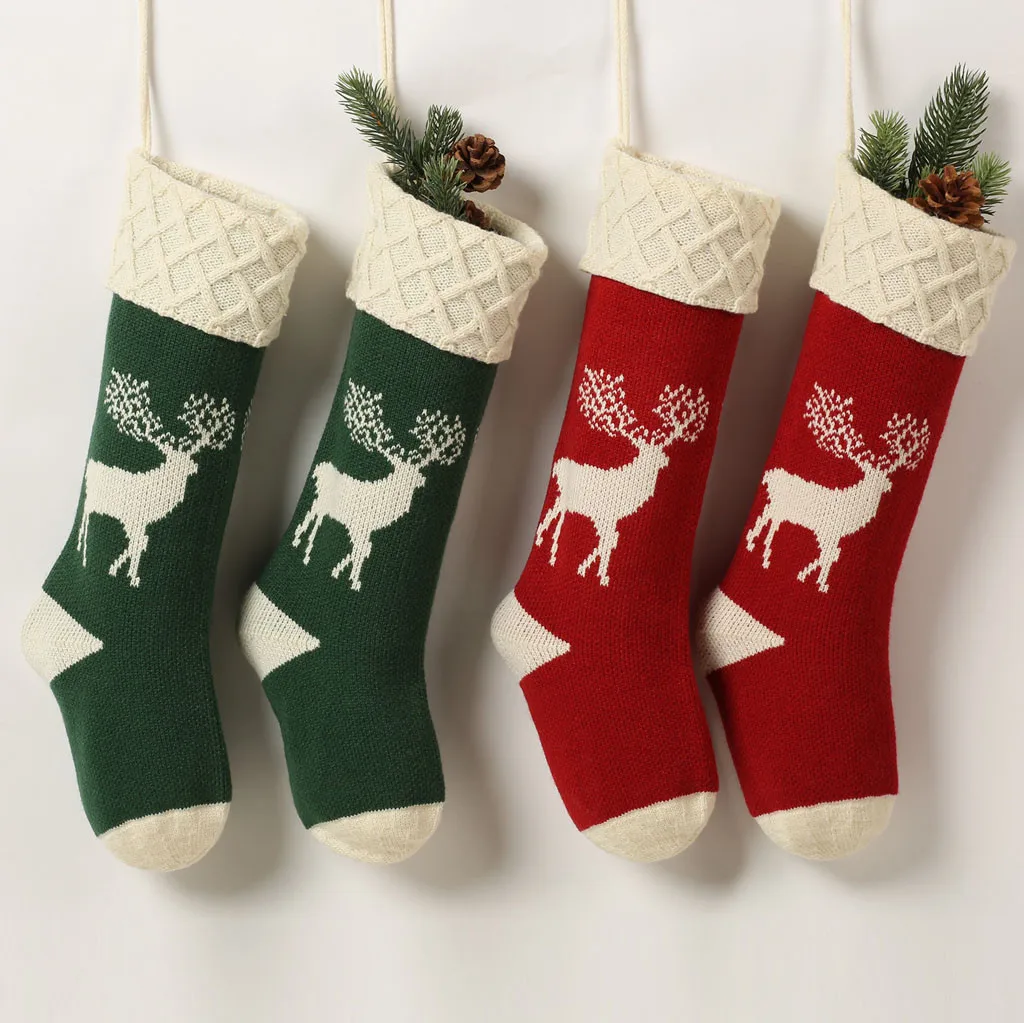 New Christmas Stockings Gift Bag Knitted Wool Socks Tree Ornaments Year Kids Xmas Candy Apple Large Bags | Дом и сад