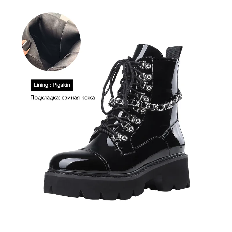 Black lining pigskin Donna-in/ультралегкие женские ботинки на платформе; черные ботинки в готическом стиле на высоком каблуке; женская обувь из натуральной кожи в стиле панк на молнии; сезон осень-зима - Цвет: Black lining pigskin