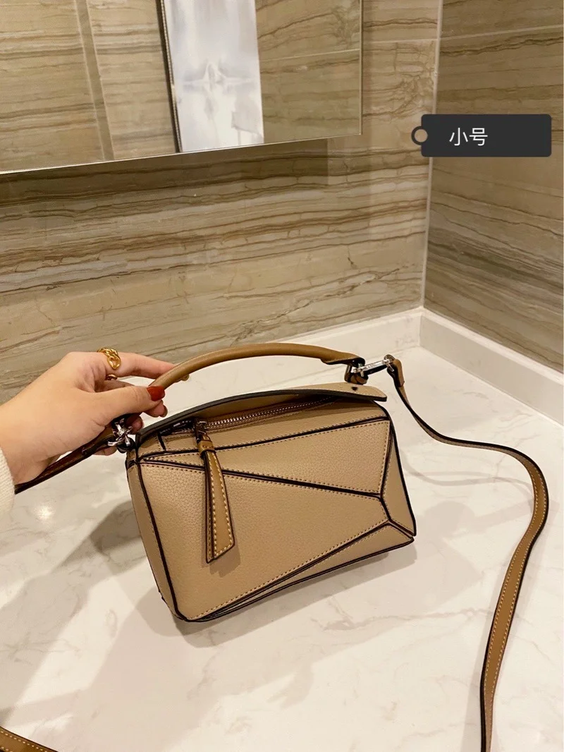 

New women's geometric horizontal square fashion one shoulder Khaki leather bag crossbody bags for women designer