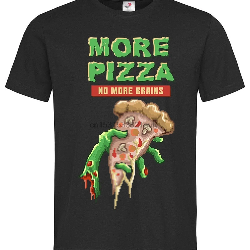 Удобная футболка унисекс с принтом больше пиццы нет мозгов |