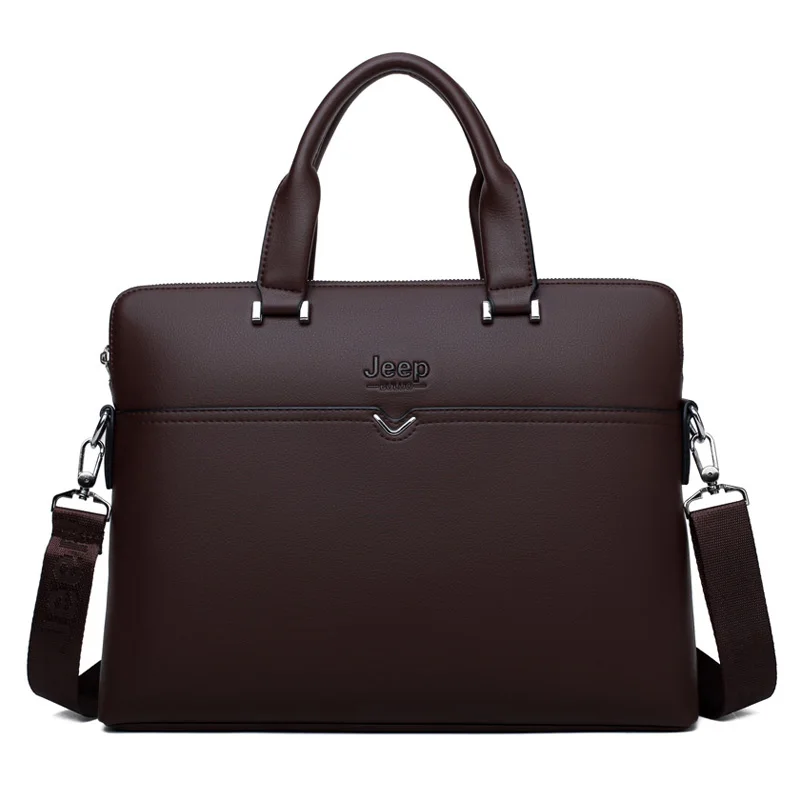 Мужской деловой портфель JEEP BULUO черный из яловой спилковой кожи сумка для